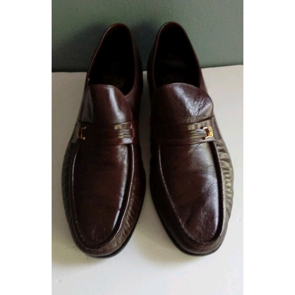 Florens Men's Brown Leather Loafers Dress Shoes Gold Accent Business Casual‎